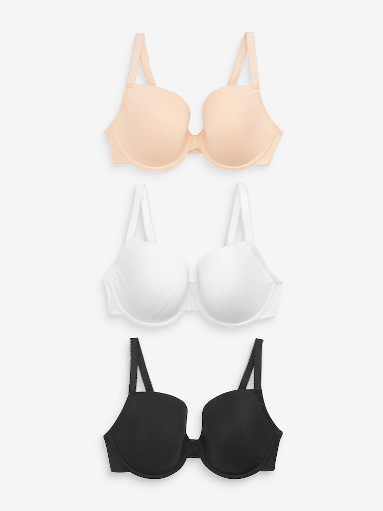 Nyeusi/Nyeupe/Pastel Uchi wa Waridi - DD+ Pamba Mchanganyiko wa Ultimate Comfort Bras 3 Pakiti - Image 6 of 9