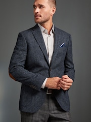 Marineblau/blau - Signature Moons Blazer aus strukturierter britischer Wolle mit Ellbogenaufnähern - Bild 1 von 7