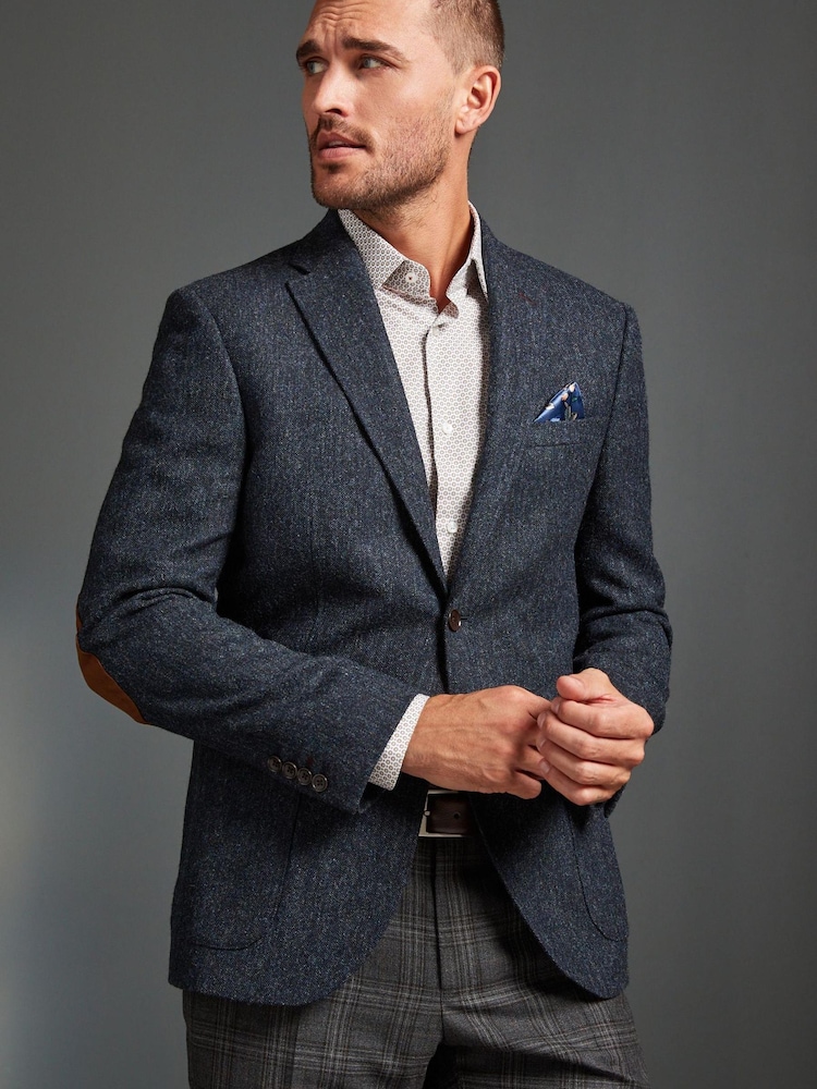 Marineblau/blau - Signature Moons Blazer aus strukturierter britischer Wolle mit Ellbogenaufnähern - Bild 1 von 7 Marineblau/blau - Signature Moons Blazer aus strukturierter britischer Wolle mit Ellbogenaufnähern - Bild 1 von 7