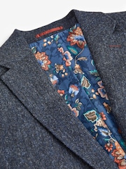 Navy Blue Signature Moons British Wool Textured Blazer With Elbow Patches - Image 11 of 17