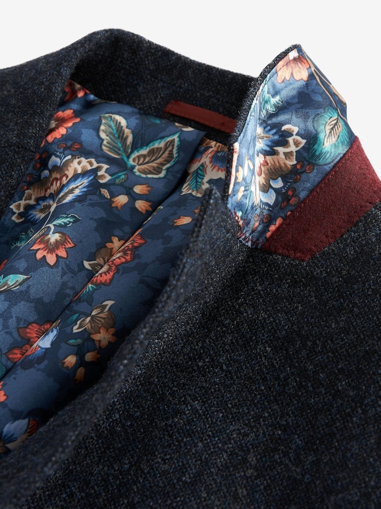 Marineblau/blau - Signature Moons Blazer aus strukturierter britischer Wolle mit Ellbogenaufnähern - Bild 2 von 7