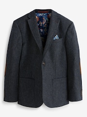 Marineblau/blau - Signature Moons Blazer aus strukturierter britischer Wolle mit Ellbogenaufnähern - Bild 3 von 7