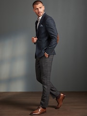 Navy Blue Signature Moons British Wool Textured Blazer With Elbow Patches - Image 2 of 17