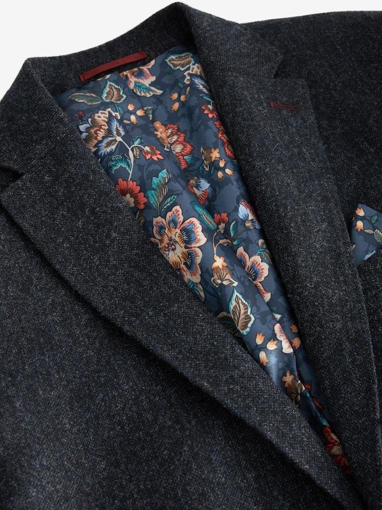Navy Blue Signature Moons British Wool Textured Blazer With Elbow Patches - Image 5 of 7