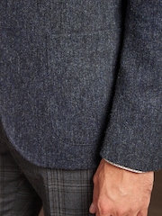 Navy Blue Signature Moons British Wool Textured Blazer With Elbow Patches - Image 6 of 17