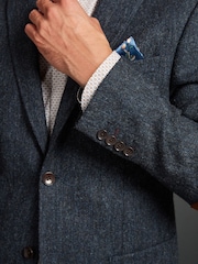 Navy Blue Signature Moons British Wool Textured Blazer With Elbow Patches - Image 7 of 17