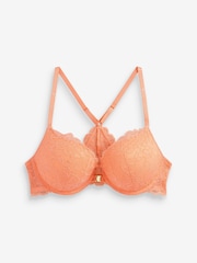 Coral Pink Push Up Pad Plunge Triple Boost Front Fastening Lace Bra - Image 2 of 2