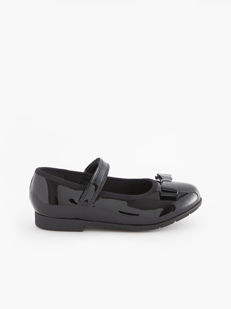 Black Patent Standard Fit (F) School Leather Bow Mary Jane Shoes - Image 2 of 6