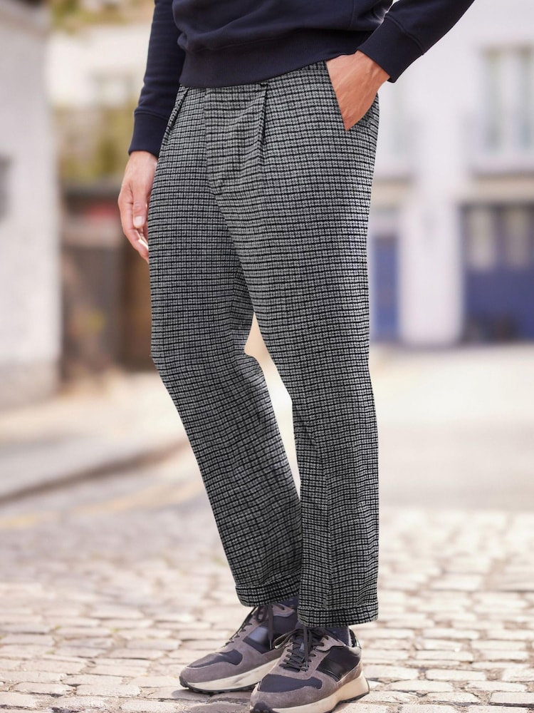 Brown Dogtooth Relaxed Tapered Nova Fides Formal Trousers - Image 1 of 9