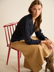 Navy Blue Cable Detail Polo Neck Jumper - Image 2 of 6
