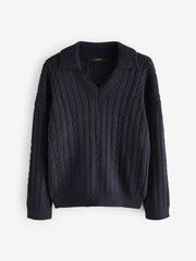 Navy Blue Cable Detail Polo Neck Jumper - Image 5 of 6