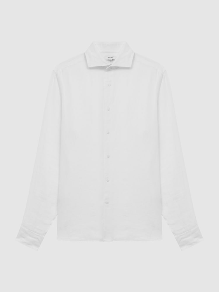 Reiss White Ruban Linen Cutaway-Collar Shirt - Image 2 of 8