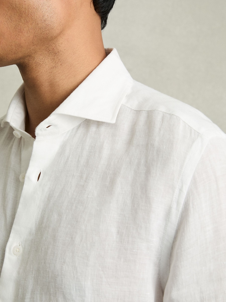Reiss White Ruban Linen Button-Through Shirt - Image 3 of 8