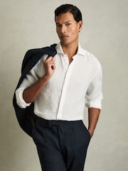 Reiss White Ruban Linen Cutaway-Collar Shirt - Image 6 of 8