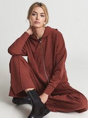 Reiss Rust Nia Technical Jersey Zipped Hoodie - Image 1 of 6