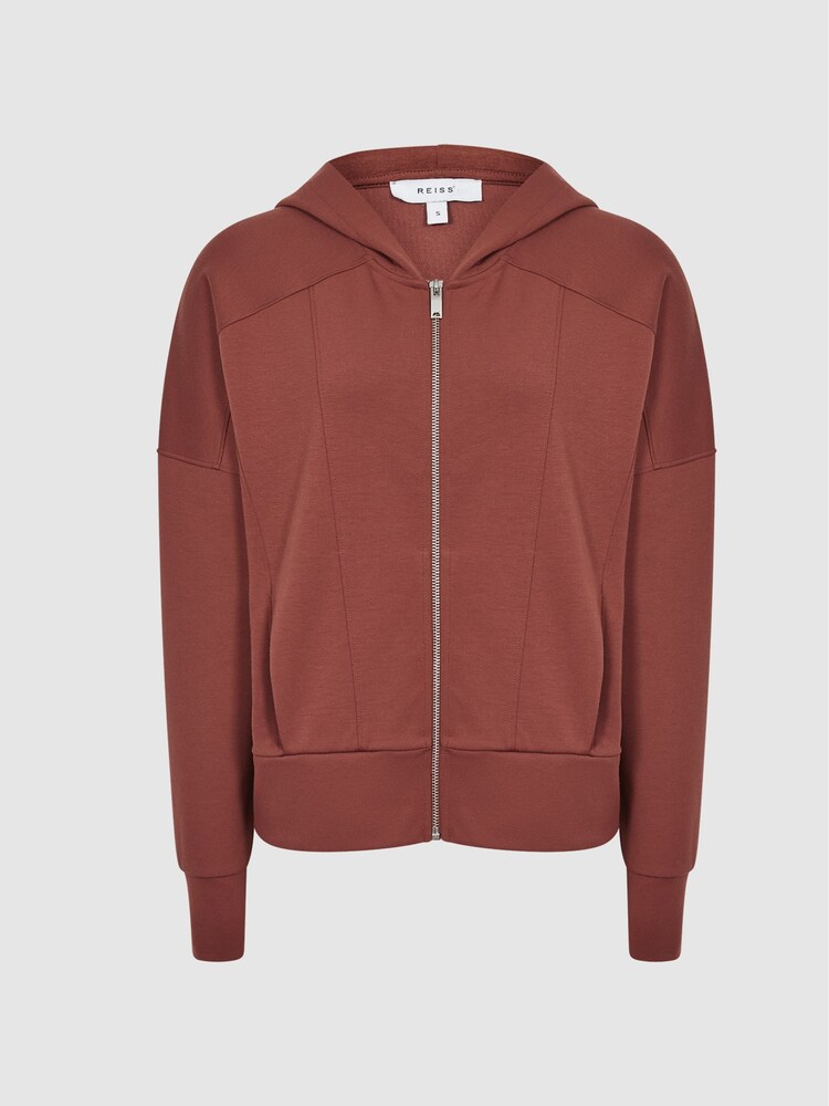 Reiss Rust Nia Technical Jersey Zipped Hoodie - Image 2 of 6