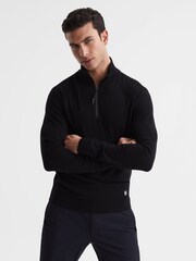 Reiss Black Affleck Golf Stretch Merino Zip Neck Jumper - Image 1 of 7