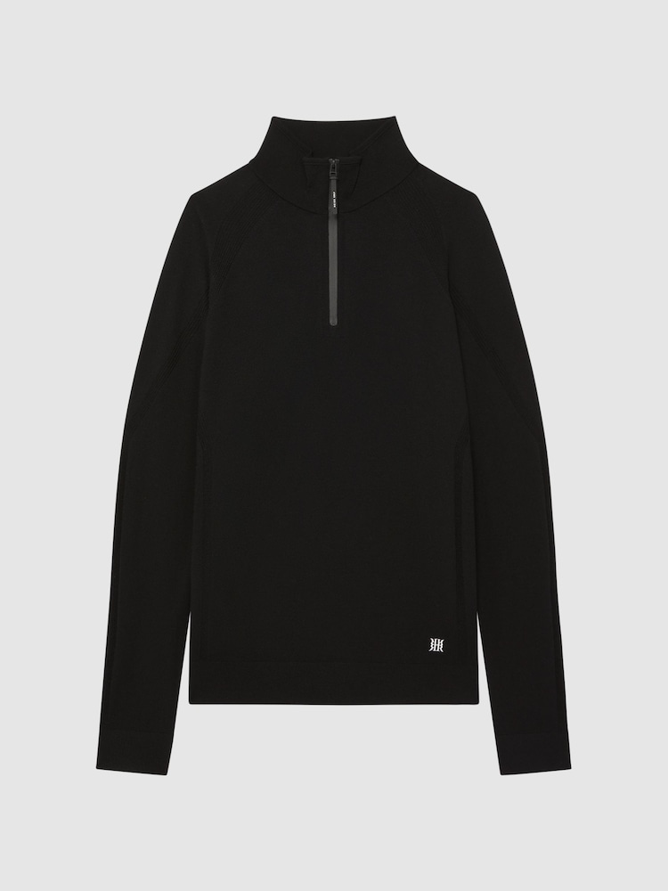 Reiss Black Affleck Golf Stretch Merino Zip Neck Jumper - Image 2 of 7