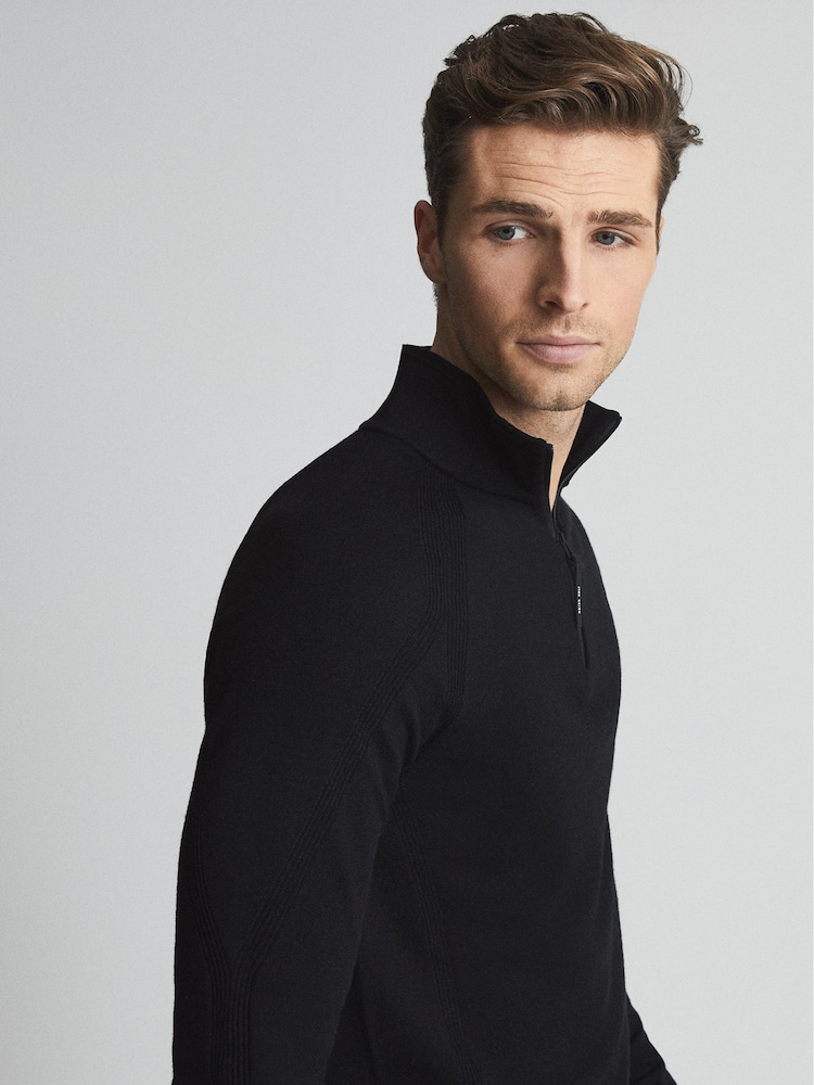 Reiss Black Affleck Golf Stretch Merino Zip Neck Jumper - Image 7 of 7
