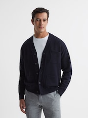 Reiss Navy Andrews Merino Wool Cardigan - Image 1 of 7