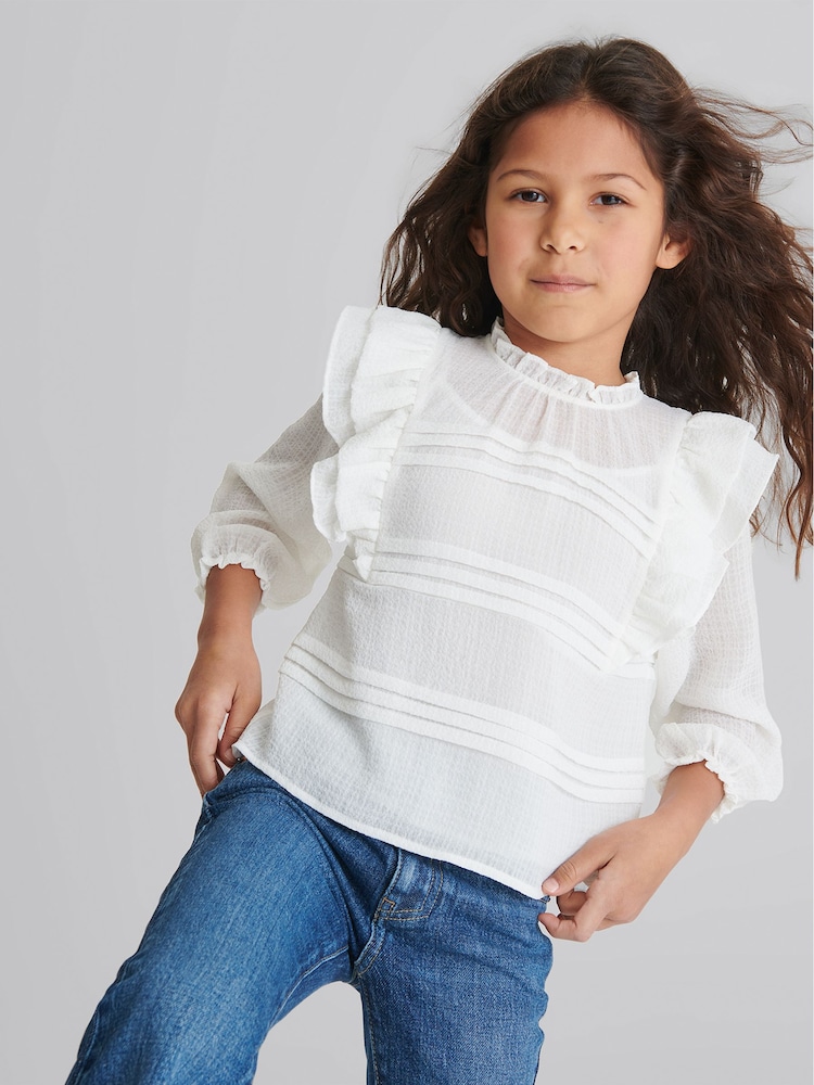 Reiss White River Jr Ruffle Shoulder Blouse - Image 1 of 5