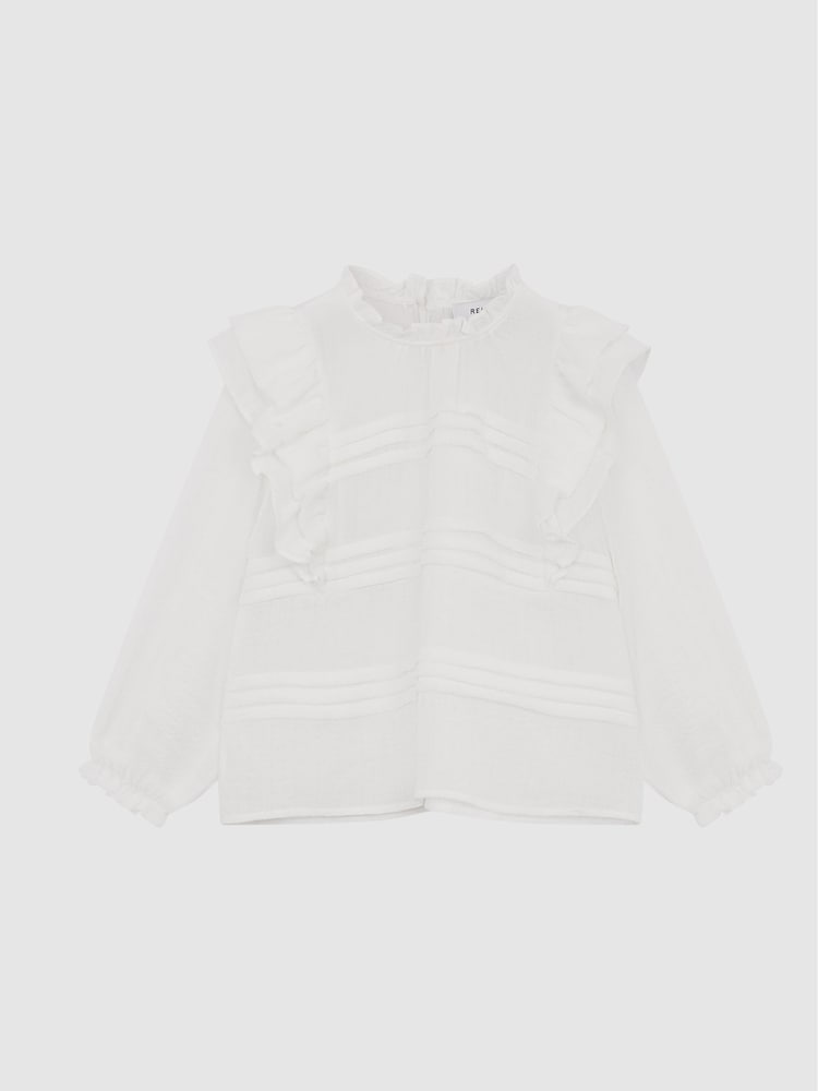 Reiss White River Jr Ruffle Shoulder Blouse - Image 2 of 5