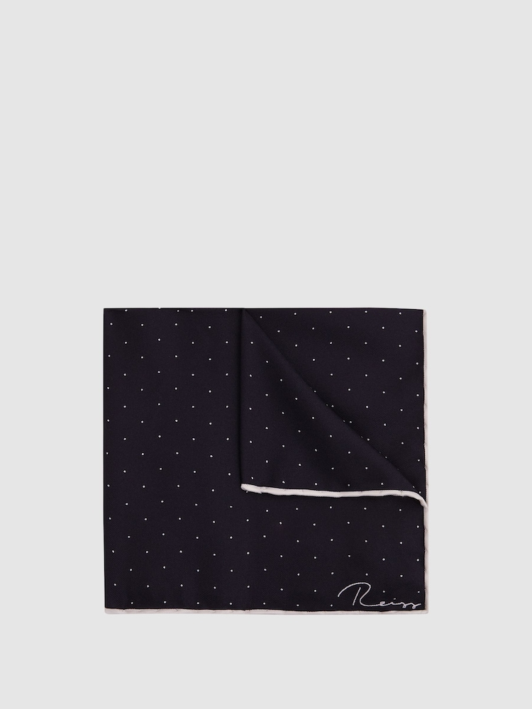 Reiss Navy Liam Polka Dot Silk Pocket Square - Image 1 of 5