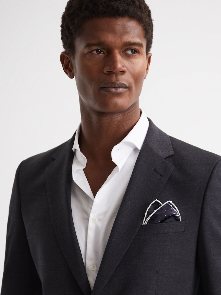 Reiss Navy Liam Polka Dot Silk Pocket Square - Image 2 of 5