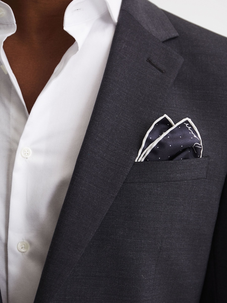 Reiss Navy Liam Polka Dot Silk Pocket Square - Image 3 of 5