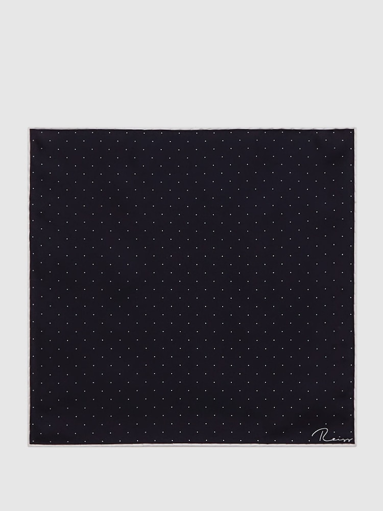 Reiss Navy Liam Polka Dot Silk Pocket Square - Image 4 of 5