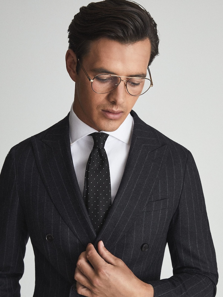 Reiss Black Liam Textured Polka Dot Tie - Image 1 of 4