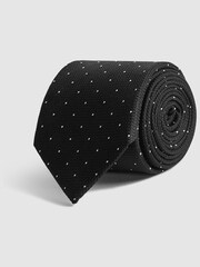 Reiss Black Liam Textured Polka Dot Tie - Image 2 of 4