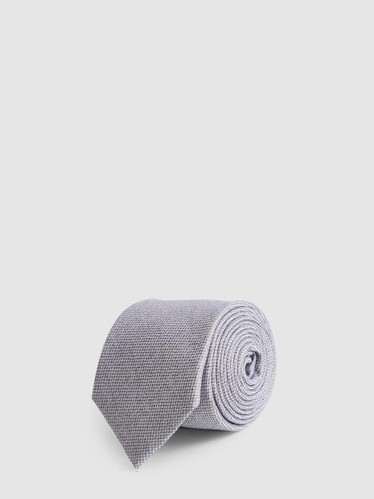 Reiss Silver Ceremony Textured Silk Tie - Image 1 of 3