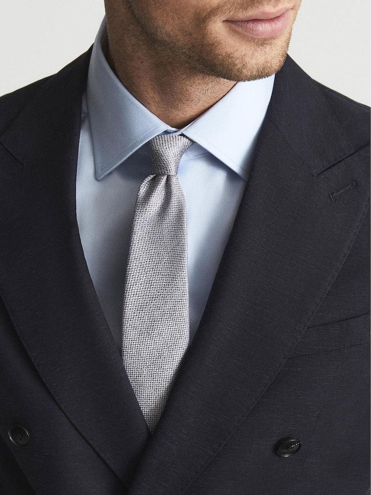 Reiss Silver Ceremony Textured Silk Tie - Image 2 of 3