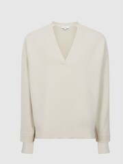 Reiss Neutral Maddie V-Neck Jersey Sweatshirt - Image 2 of 6