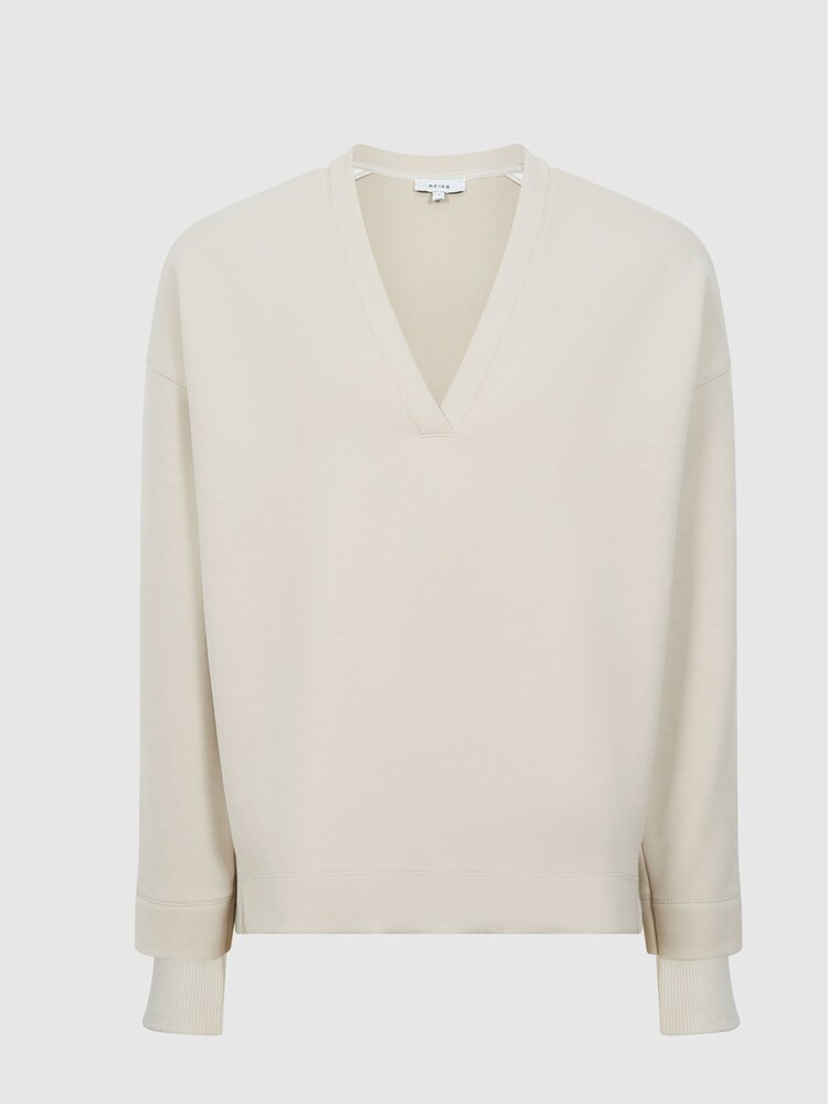 Reiss Neutral Maddie V-Neck Jersey Sweatshirt - Image 2 of 6 Reiss Neutral Maddie V-Neck Jersey Sweatshirt - Image 2 of 6