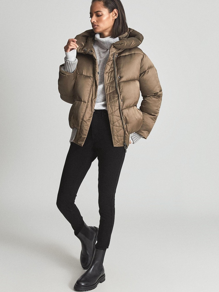 Reiss Khaki Honor Hooded Puffer Jacket - Image 1 of 6