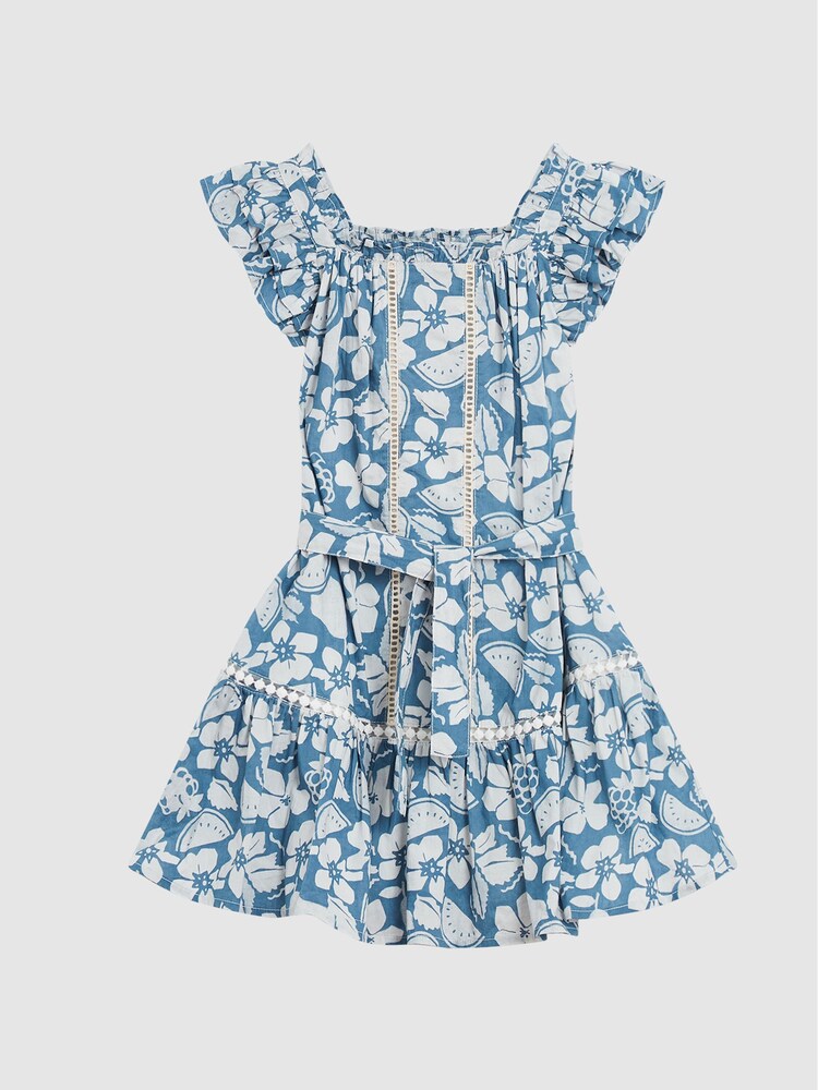 Reiss Blue Lil Junior Printed Ruffle Dress - Image 2 of 6 Reiss Blue Lil Junior Printed Ruffle Dress - Image 2 of 6