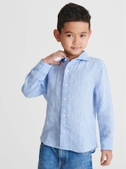 Reiss Soft Blue Ruban Long Sleeve Linen Shirt - Image 3 of 6