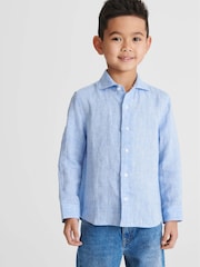 Reiss Soft Blue Ruban Long Sleeve Linen Shirt - Image 4 of 6