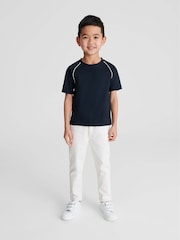 Reiss Navy Stratford Piped Knitted Trim Crew Neck Tee - Image 3 of 6
