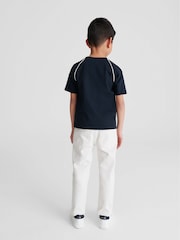 Reiss Navy Stratford Piped Knitted Trim Crew Neck Tee - Image 5 of 6