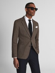 Reiss Black/Brown Wisdom Slim Fit Jersey Dogtooth Blazer - Image 1 of 6