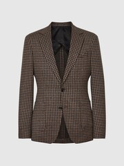 Reiss Black/Brown Wisdom Slim Fit Jersey Dogtooth Blazer - Image 2 of 6