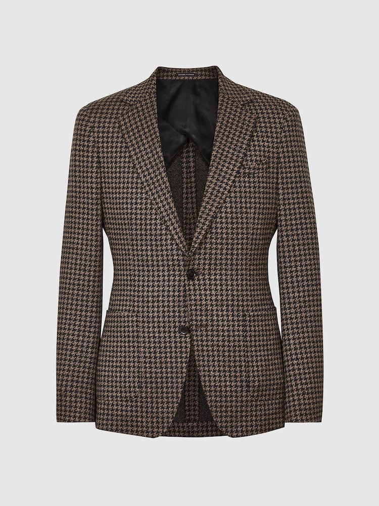 Reiss Black/Brown Wisdom Slim Fit Jersey Dogtooth Blazer - Image 2 of 6