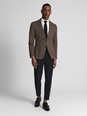 Reiss Black/Brown Wisdom Slim Fit Jersey Dogtooth Blazer - Image 3 of 6