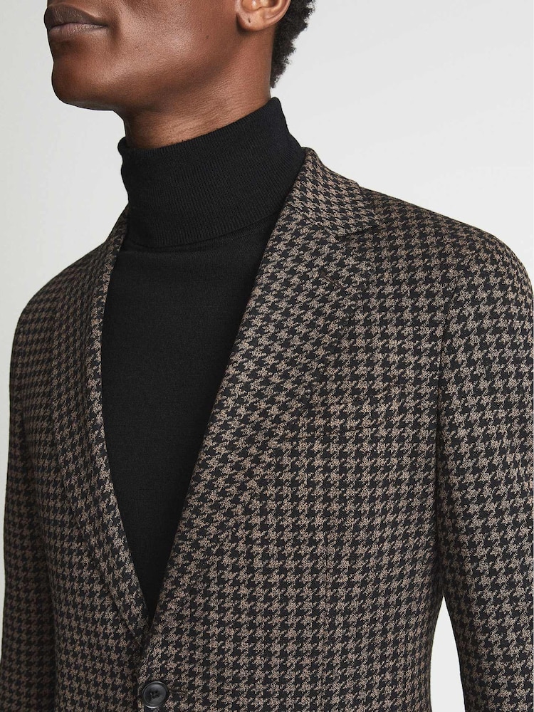 Reiss Black/Brown Wisdom Slim Fit Jersey Dogtooth Blazer - Image 6 of 6