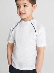 Reiss White Stratford Junior Piped Knitted Trim Crew Neck Tee - Image 1 of 6