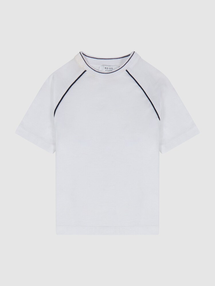 Reiss White Stratford Junior Piped Knitted Trim Crew Neck Tee - Image 2 of 6