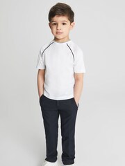 Reiss White Stratford Junior Piped Knitted Trim Crew Neck Tee - Image 3 of 6
